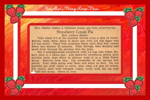 Vintage Strawberry Cream Pie Recipe 